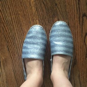 Silver stripes sparkle slip ons